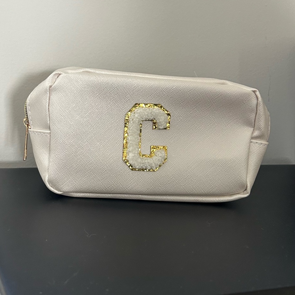 Elegant Cream Pouch with Gold Initial